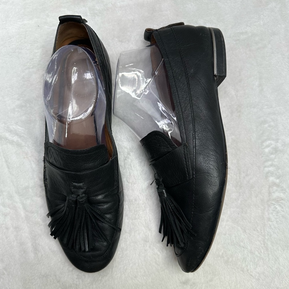 Franco Sarto Brixley Soft Black Leather Tasseled Loafers Flats  Size 9 Preppy